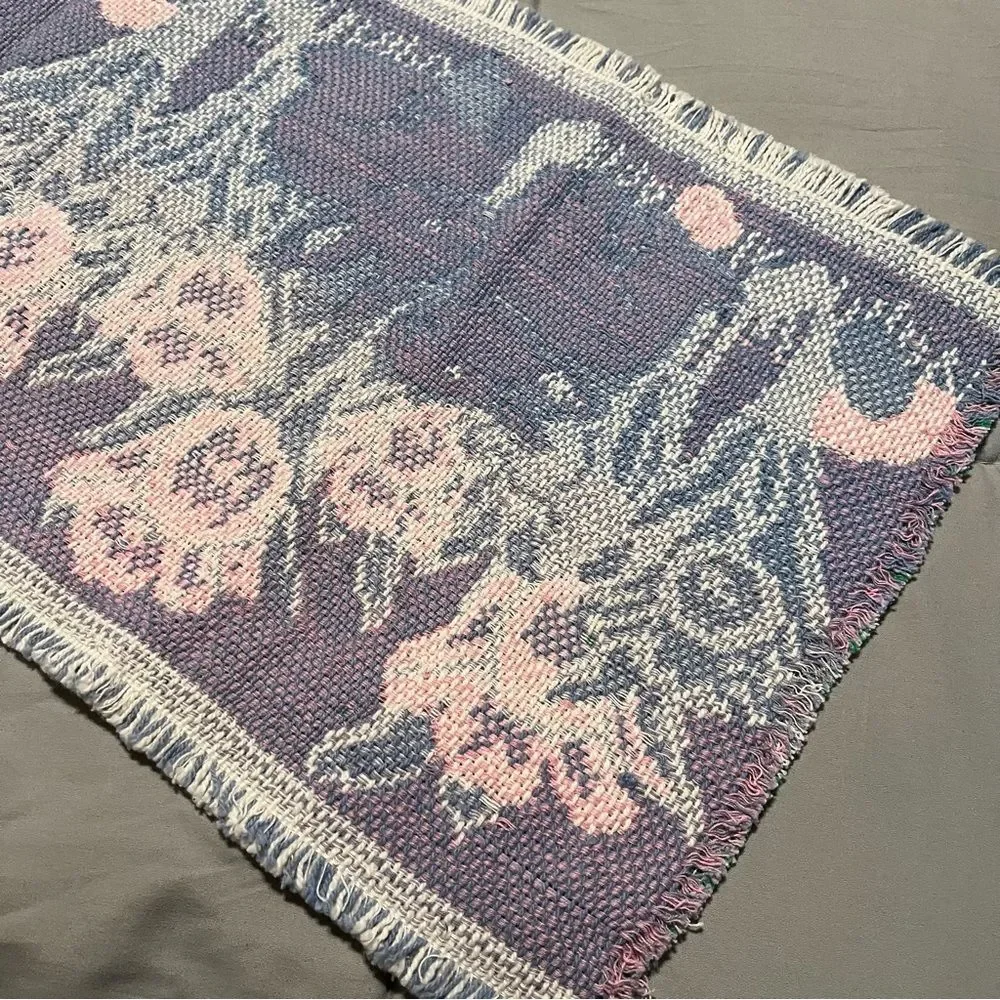 Bunnies and Tulips Tapestry Folk Art Spring Table Runner Easter Woven 34X13